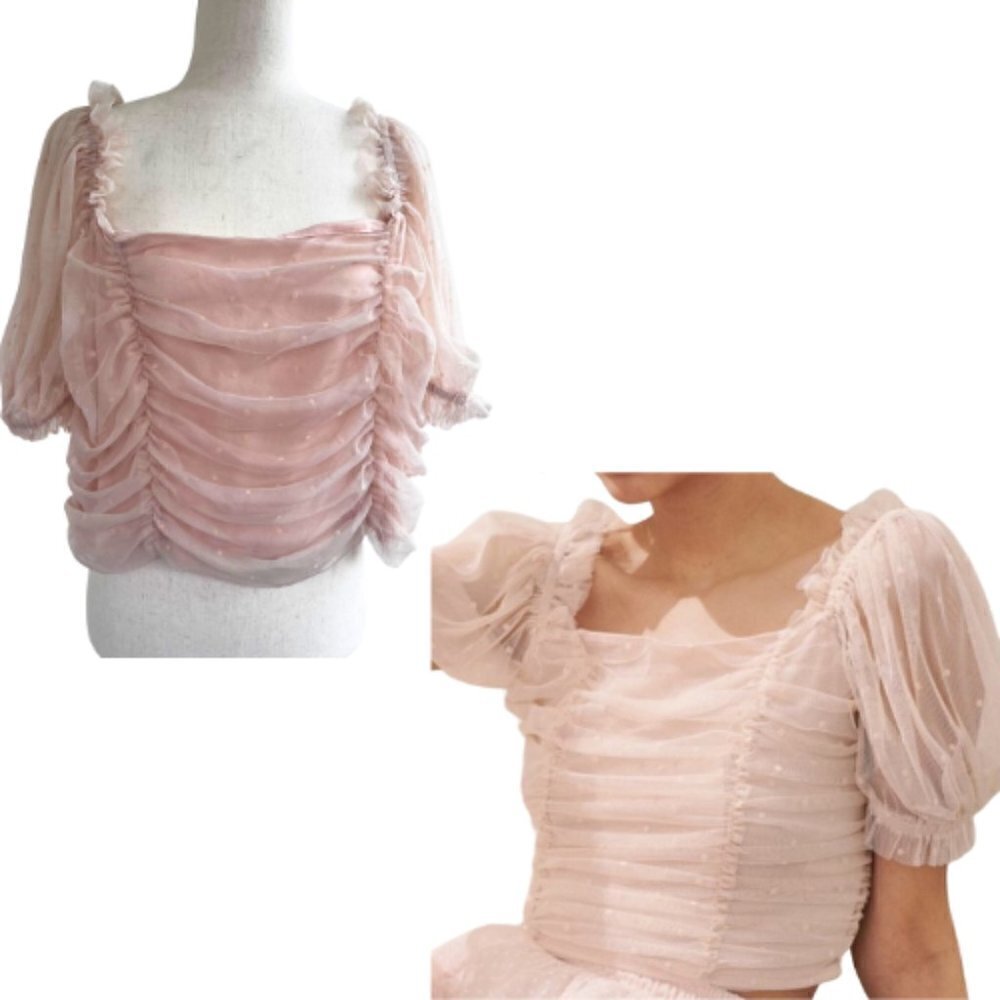 H&M Blush Swiss Dot Puff Sleeve Crop Top Size XXL